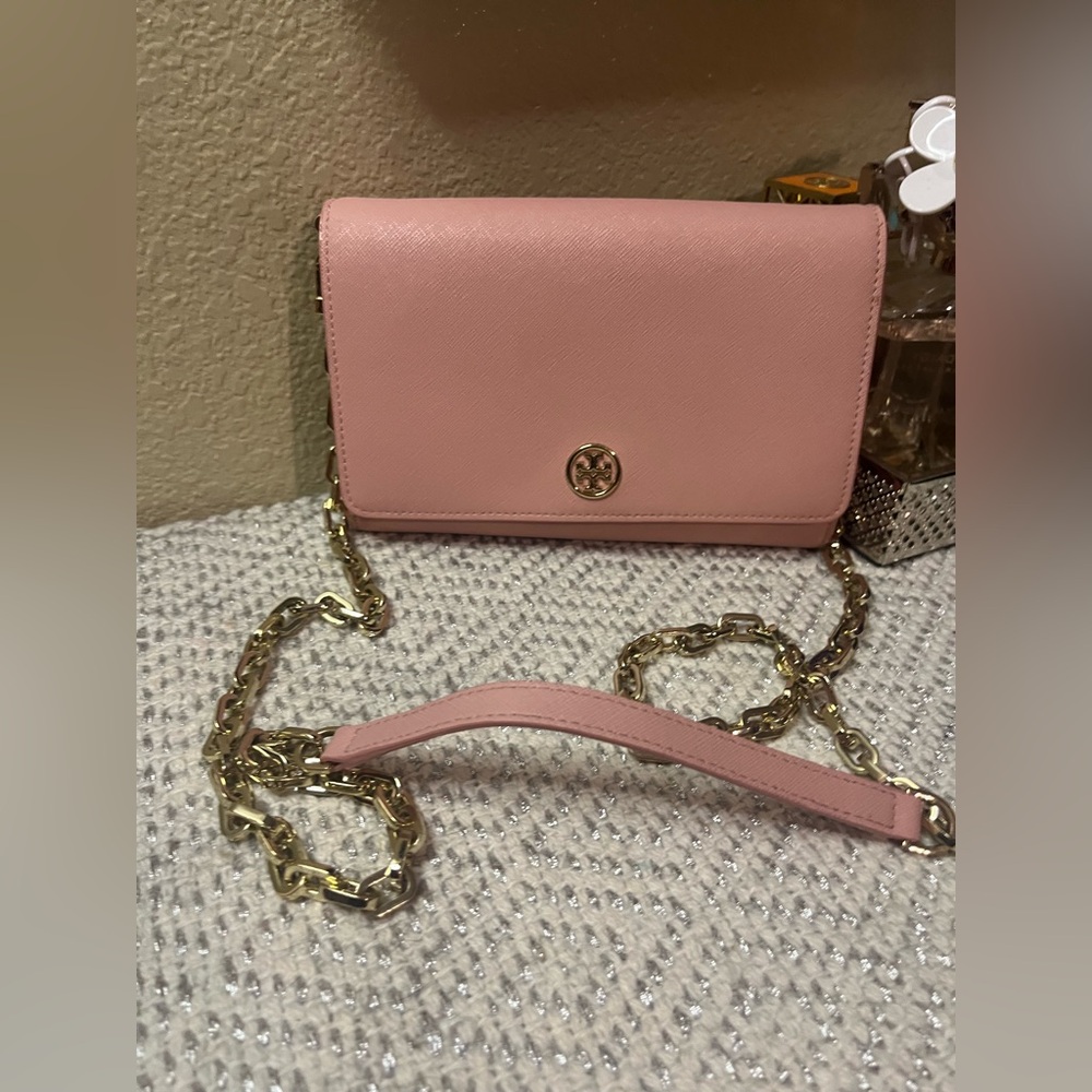 Tory Burch Pink Clutch with Gold Chain